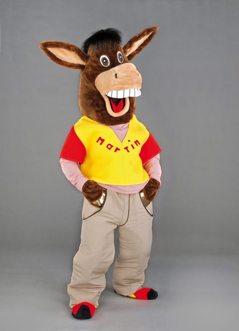 Donkey with trousers and jumper